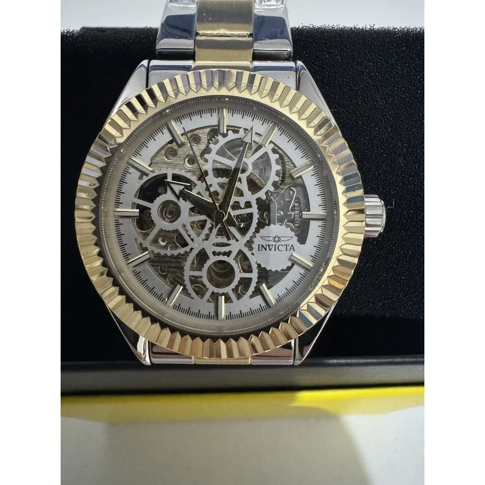 Invicta Objet D Art Glyph Automatic Men's Watch Skeleton Dial 43mm Silver/Gold